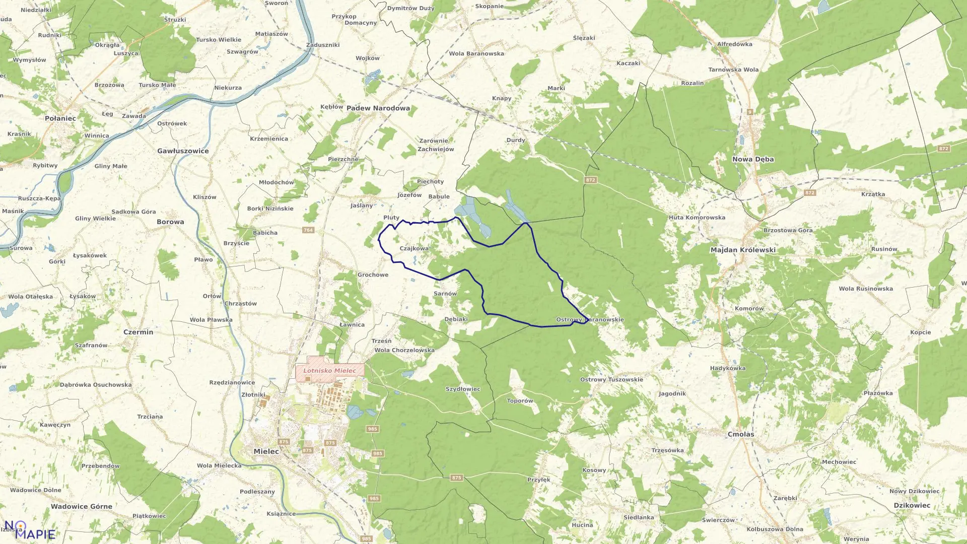 Mapa obrębu Czajkowa w gminie Tuszów Narodowy