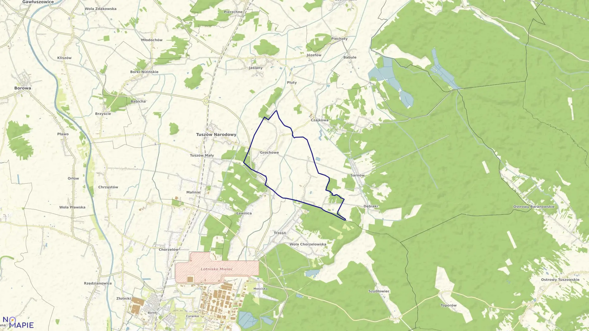 Mapa obrębu Grochowe w gminie Tuszów Narodowy