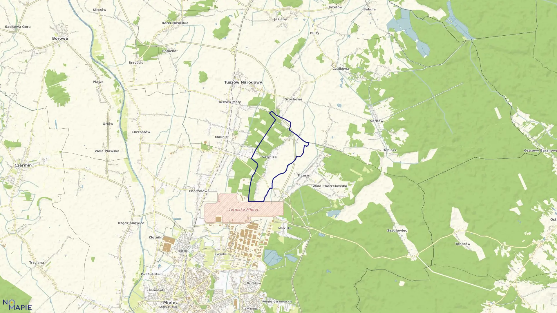 Mapa obrębu Ławnica w gminie Tuszów Narodowy